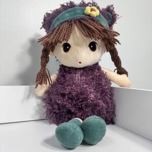 HWD Kawaii Plush Stuffed Doll Purple Shag Dress Braids Hat Toy Japanese Animae